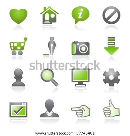 Basic web icons.   Gray and green series.