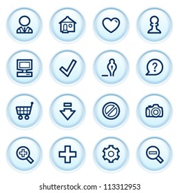 Basic web icons on blue buttons.