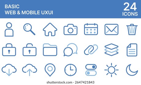Ícones básicos de web e uxui móvel
