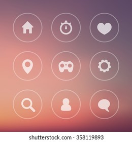 Basic web round transparent icons, ghost buttons, vector illustration