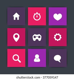 Basic web square icons, settings, login, home, search, favourite, chat icon, vector illustration
