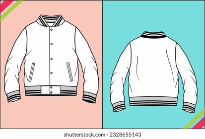 BASIC WHITE BOMBER JACKET SKETCH FASHION TEMPLATE TECHNICAL ILLUSTRATION