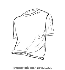 Basic white cotton t-shirt sketch. Vector illustration.