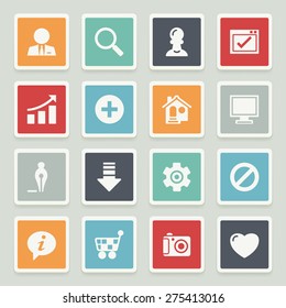 Basic white icons with buttons on gray background.