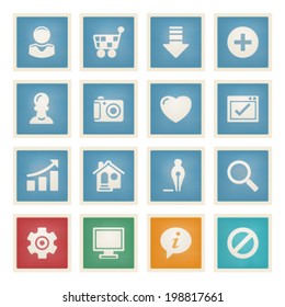 Basic white icons on color paper.