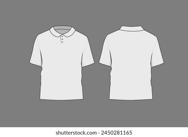 Basic white male polo shirt mockup. Front and back view. Blank textile print template for fashion clothing.