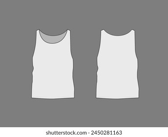 Basic white male tank top mockup. Front and back view. Blank textile print template for fashion clothing.