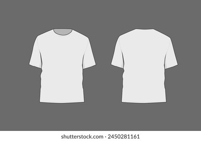 Basic white male t-shirt mockup. Front and back view. Blank textile print template for fashion clothing.