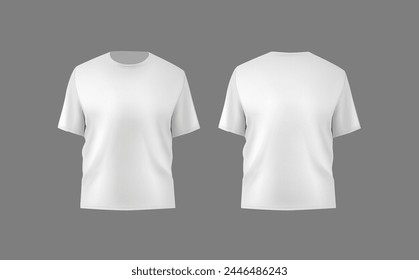 Basic white male t-shirt realistic mockup. Front and back view. Blank textile print template for fashion clothing.