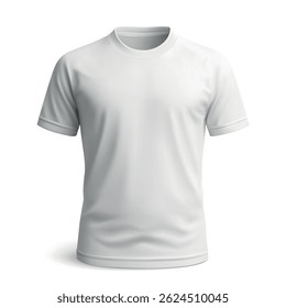 Basic white short-sleeve T-shirt on plain background with smooth fabric texture close-up.