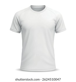 Basic white short-sleeve T-shirt on plain background with smooth fabric texture close-up.