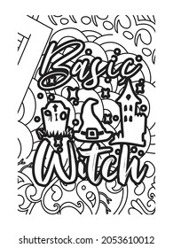 basic witch coloring page design.Halloween coloring book.