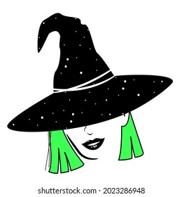 Basic Hexen-Shirt-Design mit mystisch-grünem Haar-Mädchen in einem witzigen Hut
