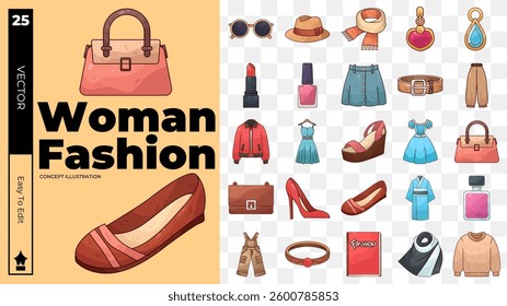 Basic woman fashion concept illustrations. Set of woman fashion vector illustrations