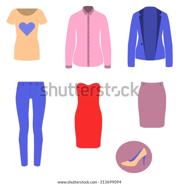 Basic Women Wardrobe Flat Icons Set Stock Vector Royalty Free