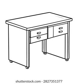 A basic wooden desk featuring drawers and sturdy legs, suitable for office, study, or home workspace environments.