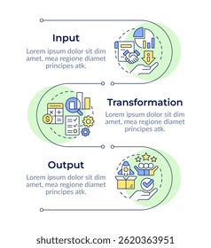 Basic workflow components infographic vertical sequence. Statistical analysis, accountability. Visualization infochart with 3 steps. Circles workflow
