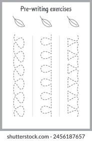 Basic writing exercises. Trace line worksheets for children. Preschool handwriting practice. Vector illustration. A4 - ready to print format.