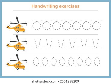 Basic writing exercises. Trace line worksheets for children. Preschool handwriting practice. Vector illustration. A4 - ready to print format.
