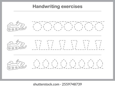 Basic writing exercises. Trace line worksheets for children. Preschool handwriting practice. Vector illustration. A4 - ready to print format.