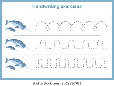 Basic writing exercises. Trace line worksheets for children. Preschool handwriting practice. Vector illustration. A4 - ready to print format.