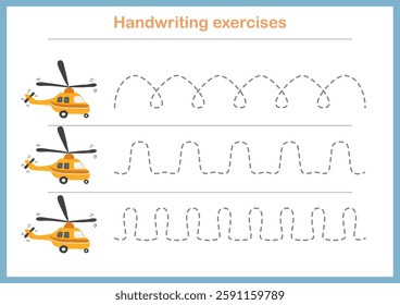 Basic writing exercises. Trace line worksheets for children. Preschool handwriting practice. Vector illustration. A4 - ready to print format.