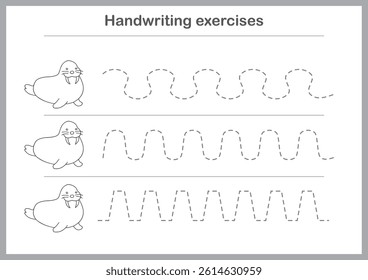 Basic writing exercises. Trace line worksheets for children. Preschool handwriting practice. Vector illustration. A4 - ready to print format.