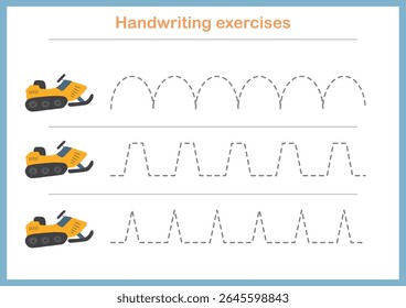 Basic writing exercises. Trace line worksheets for children. Preschool handwriting practice. Vector illustration. A4 - ready to print format.