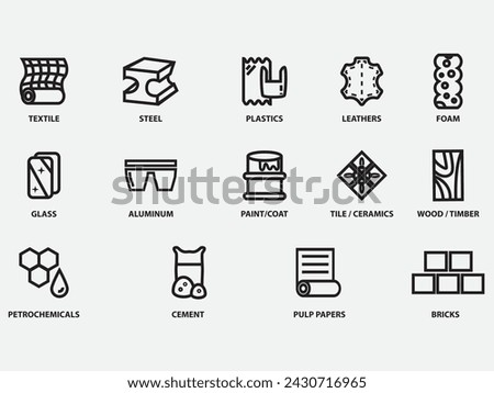 basics industry raw materials outline icon set .foam ,glass ,petrochemcial and others