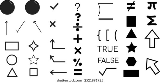 Basics Mathematics sign and symbols sets,True false,bracket,pie,arrows,Basic shapes Pack.