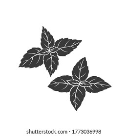 Basil glyph icon. Culinary herbs. Monochrome condiment vector illustration.