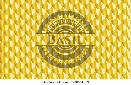 Basil gold badge. Scales pattern. Vector Illustration. Detailed. 