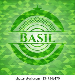 Basil green emblem with triangle mosaic background