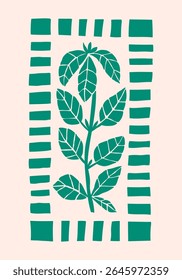 Basil herb stamp, hand drawn summer doodle print. Beach, marine and Mediterranean vibes. Retro postcard-style clipart in coastal, naive, minimal design. Perfect for travel, fashion, and decor.