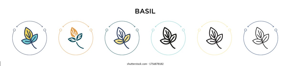 Basil icon in filled, thin line, outline and stroke style. Vector illustration of two colored and black basil vector icons designs can be used for mobile, ui, web