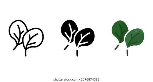 Basil icon. Green herbs sign. Spinach leaf symbol. Salad ingredients sign. Healthy eating and vegetarian food pictogram.