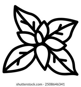Icono de albahaca con estilo de contorno. Conveniente para el diseño del Sitio web, el logotipo, el App y el UI. Basado en el tamaño del icono en general, por lo que se puede reducir.