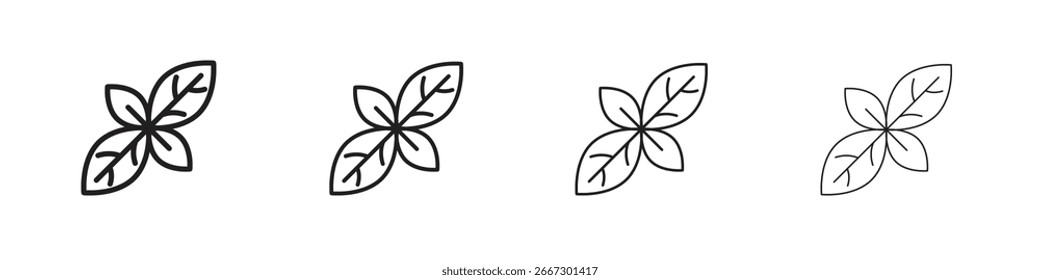 Paquete de Vectores negros simples del icono de la albahaca. Elemento de infografía de diseño