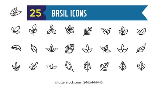 Basil icons set. Outline set of basil vector icons for ui design. Outline icon collection. Editable stroke.