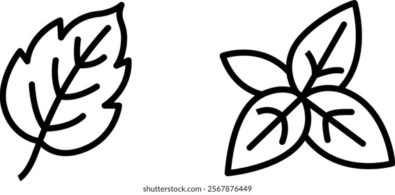 "Basil Leaf Icon Representing Freshness, Herb Gardening, and Culinary Delights in Simple and Organic Design"