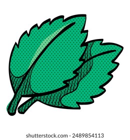 Basil leaves halftone icon hand drawn color vector illustration