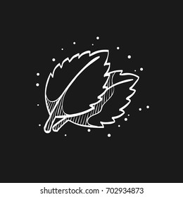 Basil leaves icon in doodle sketch lines. Food cooking ingredient aromatic organic salad