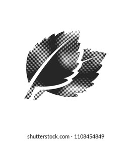 Basil leaves icon in halftone style. Black and white monochrome vector illustration.