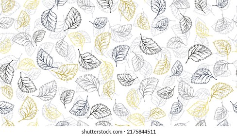 Basil leaves outline vector seamless pattern graphic design. Floral hand drawn background. Birch or linden foliage textile print. Summer organic doodle leaves wrapping paper pattern. Botany design.