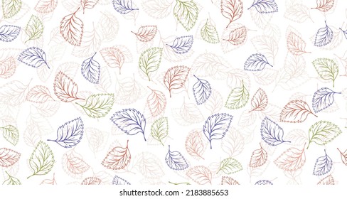 Las hojas de la cuenca delinean el vector de diseño gráfico de patrones sin fisuras. Fondo dibujado a mano floral. Impresión de tejido foliáceo de albahaca o de lino. El doodle orgánico de primavera deja un patrón continuo. Hoja de huerta