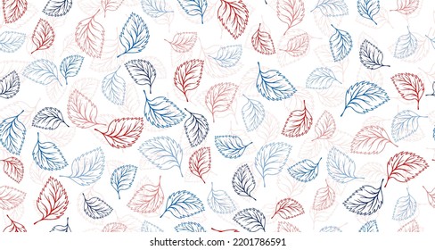 Basil leaves outline vector seamless pattern graphic design. Floral hand drawn background. Birch or linden foliage textile print. Spring organic doodle leaves continuous pattern. Houseplant leaf