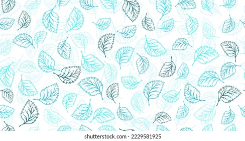 Basil leaves outline vector seamless pattern graphic design. Floral hand drawn background. Birch or linden foliage textile print. Spring organic doodle leaves continuous pattern. Botany design.