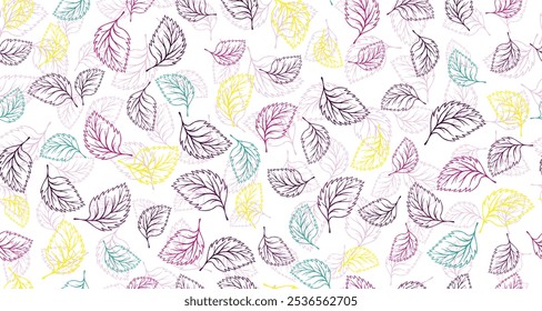 Hojas de albahaca Vector de contorno Diseño gráfico sin patrón. Fondo dibujado a mano floral. Estampado de tela de albahaca o tilo. Otoño orgánico doodle hojas envolviendo patrón de papel. Hoja de planta de casa