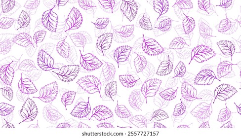 Basil leaves outline vector seamless pattern graphic design. Floral hand drawn background. Basil or linden foliage fabric print. Autumn organic doodle leaves wrapping paper pattern. Eco design.