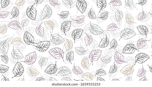 Basil leaves outline vector seamless pattern graphic design. Floral hand drawn background. Birch or basil foliage textile print. Summer organic doodle leaves wrapping paper pattern. Botany design.
